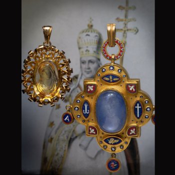 Antique Italian Vatican micro mosaic pendant and carved citrine cameo pendant