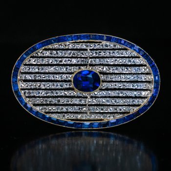 Antique Jewelry - Sapphire and Diamond Brooch / Pendant c. 1910