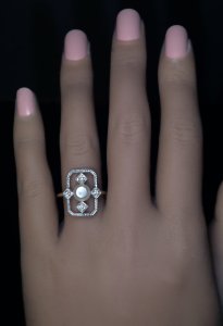 Antique pearl diamond ring