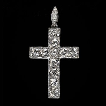 old mine cut diamond and platinum cross pendant