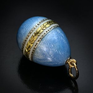 Faberge blue guilloche enamel egg pendant