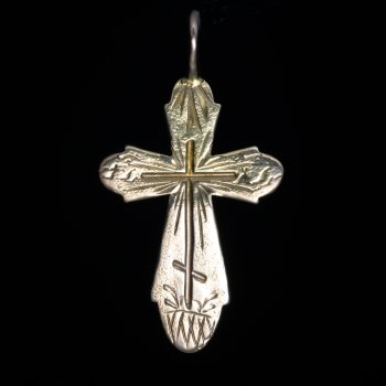 Antique Orthodox Russian gold cross pendant 1868