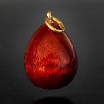 Faberge egg pendant with red guilloche enamel