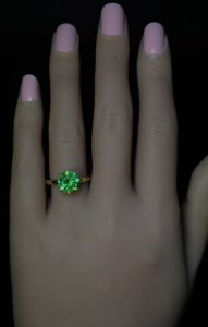 Demantoid garnet engagement ring