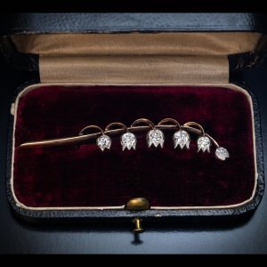 Diamond lily of the valley antique brooch pin