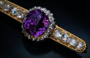 Siberian amethyst jewelry - antique Russian amethyst and diamond brooch