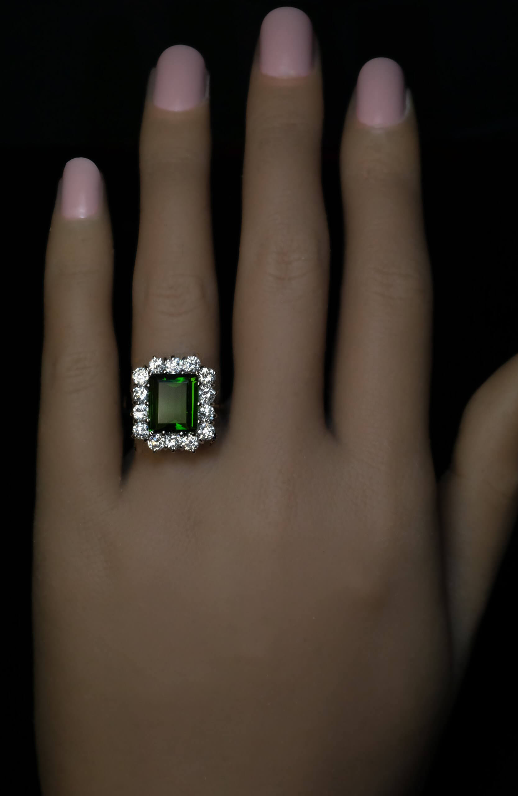 Green Tourmaline Diamond White Gold Cluster Ring Ref: 485692 - Antique ...