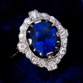 Vintage royal blue sapphire engagement ring