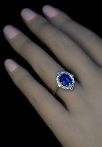 Art Deco royal blue sapphire engagement ring