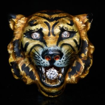 Antique Victorian jewelry - gold and enamel tiger brooch pin