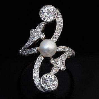 Belle Epoque antique pearl and diamond ring