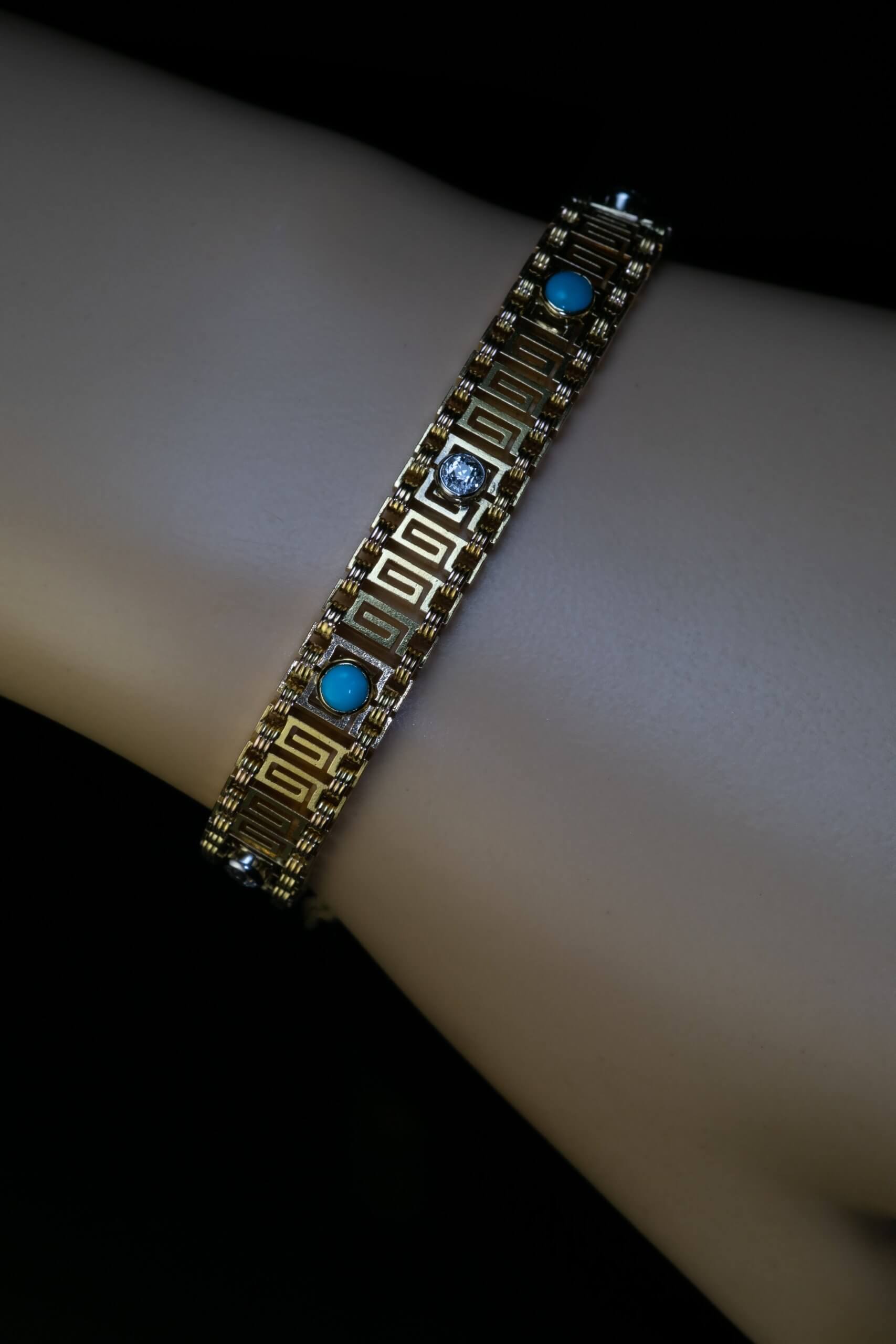 Antique French Diamond Turquoise Gold Bracelet Ref: 715902 - Antique ...