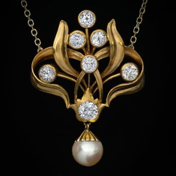 Art Nouveau jewelry - diamond and pearl antique pendant