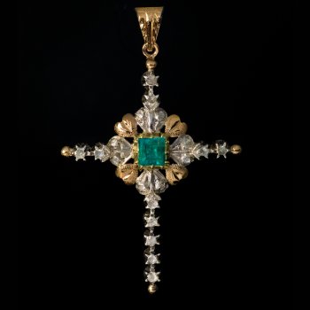 19th century emerald and diamond cross pendant