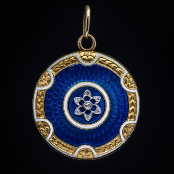 Belle Epoque guilloche enamel French locket pendant