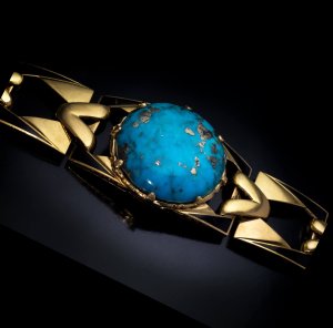 Art Deco vintage turquoise enamel gold French bracelet