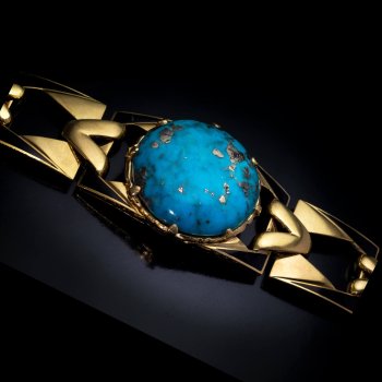 Art Deco vintage turquoise enamel gold French bracelet