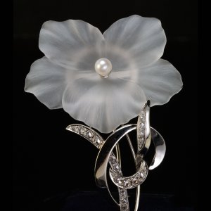 Vintage carved rock crystal brooch pin