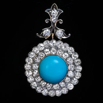 Antique Victorian jewelry - turquoise and diamond pendant