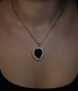 Antique Victorian garnet and diamond heart shaped locket pendant