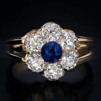 Antique sapphire and diamond 19th century cluster ring