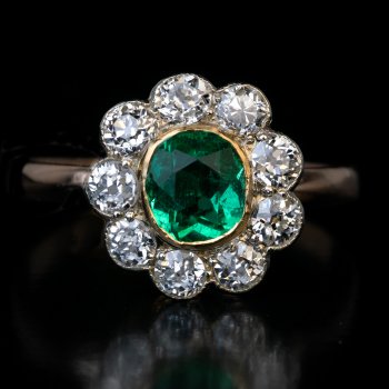 Antique emerald and diamond cluster ring