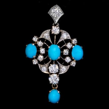 Vintage turquoise diamond pendant