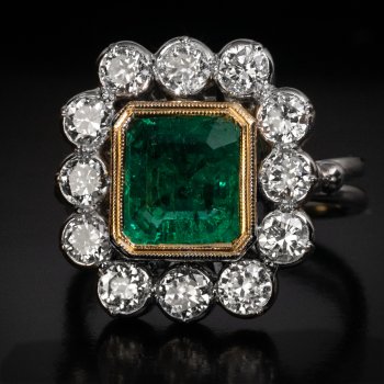 Vintage Colombian emerald and diamond cluster ring