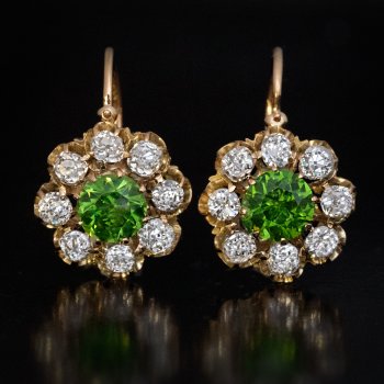 Antique Russian demantoid diamond cluster earrings