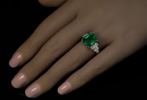 Vintage Zambian emerald engagement ring