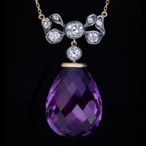 Antique amethyst and diamond drop necklace