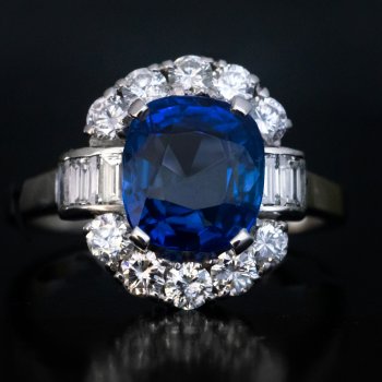 Natural no heat sapphire and diamond engagement ring