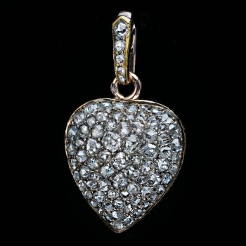 Antique heart shape locket pendant encrusted with old cut diamonds