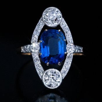 Unheated sapphire Art Deco ring