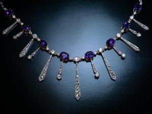 Antique Belle Epoque amethyst and diamond festoon necklace