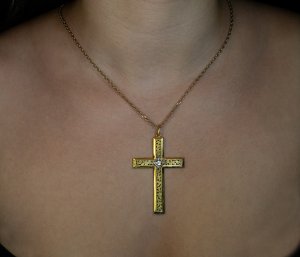 Antique gold cross necklace