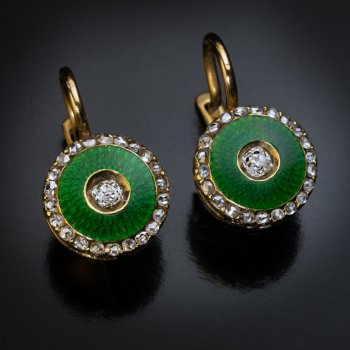 Antique guilloche enamel earrings