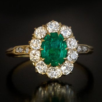 Antique emerald and diamond cluster ring