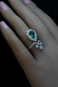 Antique cabochon emerald and diamond ring