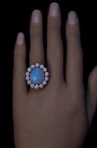 French opal and diamond cluster ring 1920s