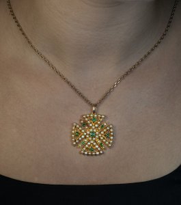 Maltese cross pendant - antique pearl cross