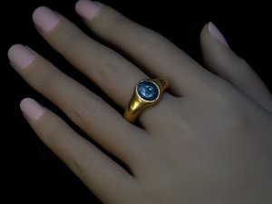 Ancient Roman gold ring with sapphire intaglio