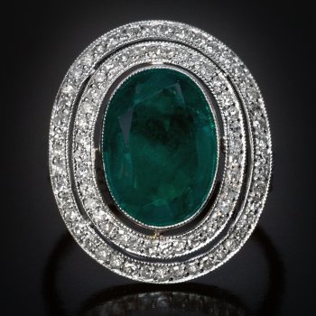 Antique emerald, diamond and platinum ring c. 1910s