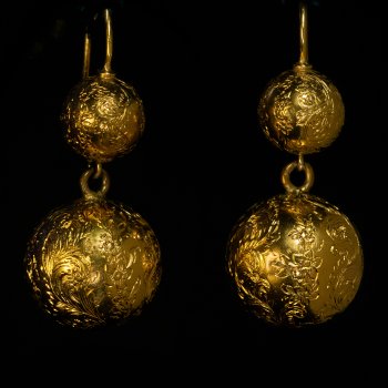 Antique engraved gold ball earrings