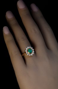 Emerald and diamond cluster ring