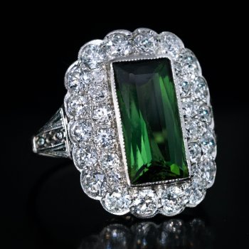 Antique green tourmaline and diamond ring