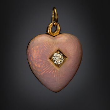 Antique guilloche enamel heart shape locket pendant
