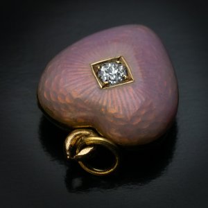 guilloche enamel heart shaped pendant