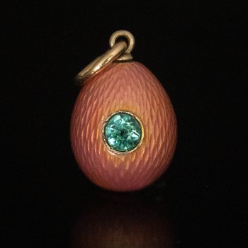 Faberge pink guilloche enamel egg pendant